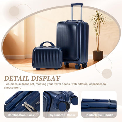 22x14x9 Airline Approved Carry On Luggage with 14'' Case - Bussiness Suitcase with Front Laptop Compartment, Hard Shell Suitcases with Spinner Wheels & Lock for Travel, Men/Women (Navy)