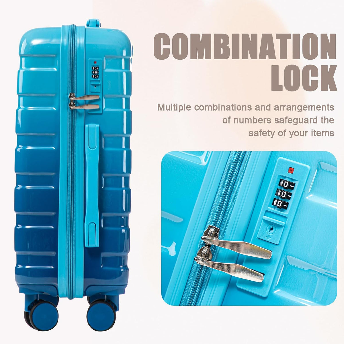 22x14x9 Airline Approved Carry On Luggage with 14'' Case - Bussiness Suitcase with Front Laptop Compartment, Hard Shell Suitcases with Spinner Wheels & Lock for Travel, Men/Women (Navy)