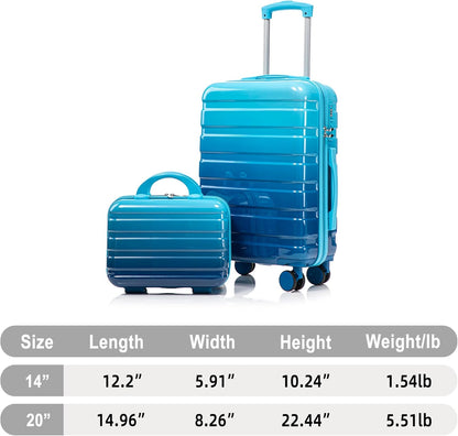 22x14x9 Airline Approved Carry On Luggage with 14'' Case - Bussiness Suitcase with Front Laptop Compartment, Hard Shell Suitcases with Spinner Wheels & Lock for Travel, Men/Women (Navy)