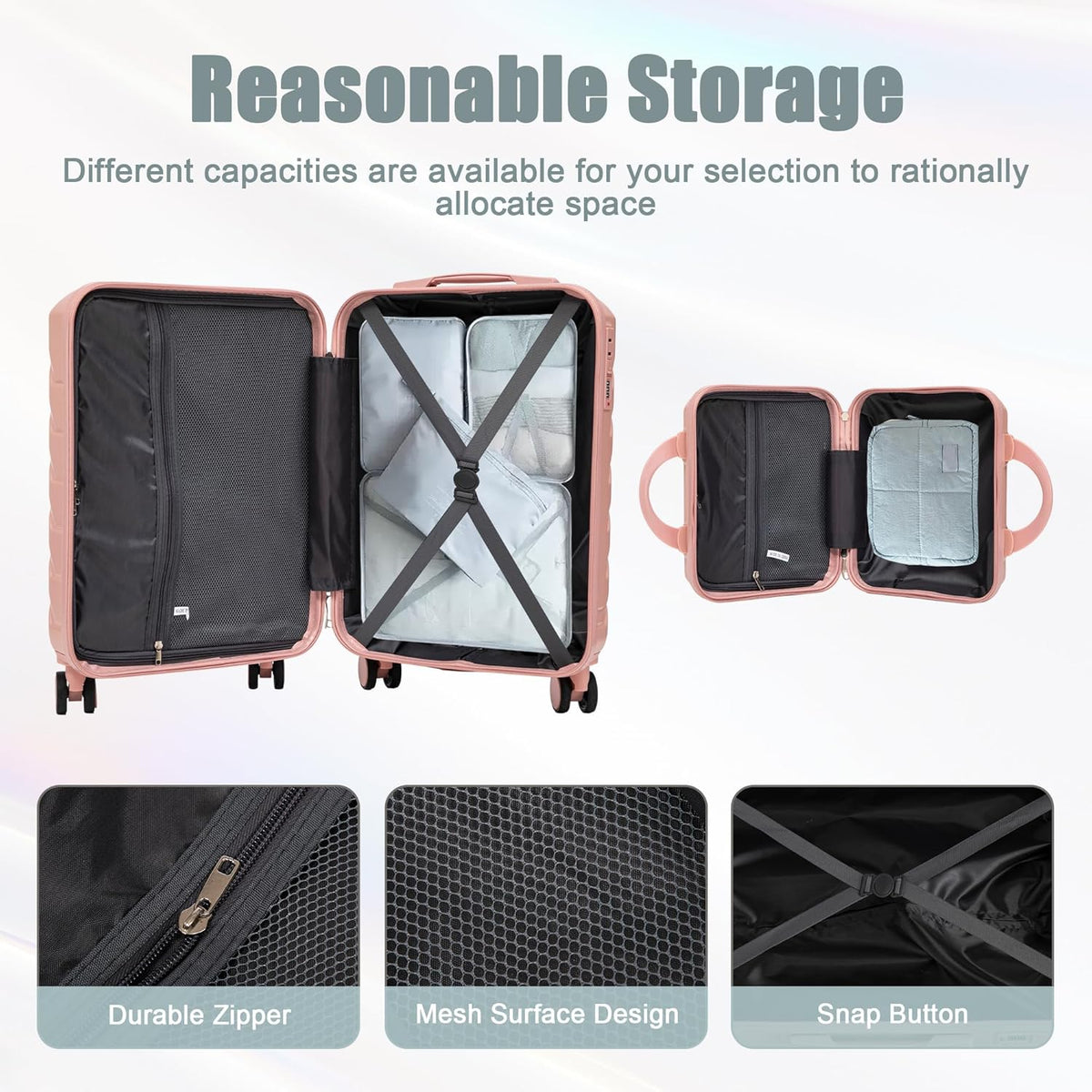 22x14x9 Airline Approved Carry On Luggage with 14'' Case - Bussiness Suitcase with Front Laptop Compartment, Hard Shell Suitcases with Spinner Wheels & Lock for Travel, Men/Women (Navy)