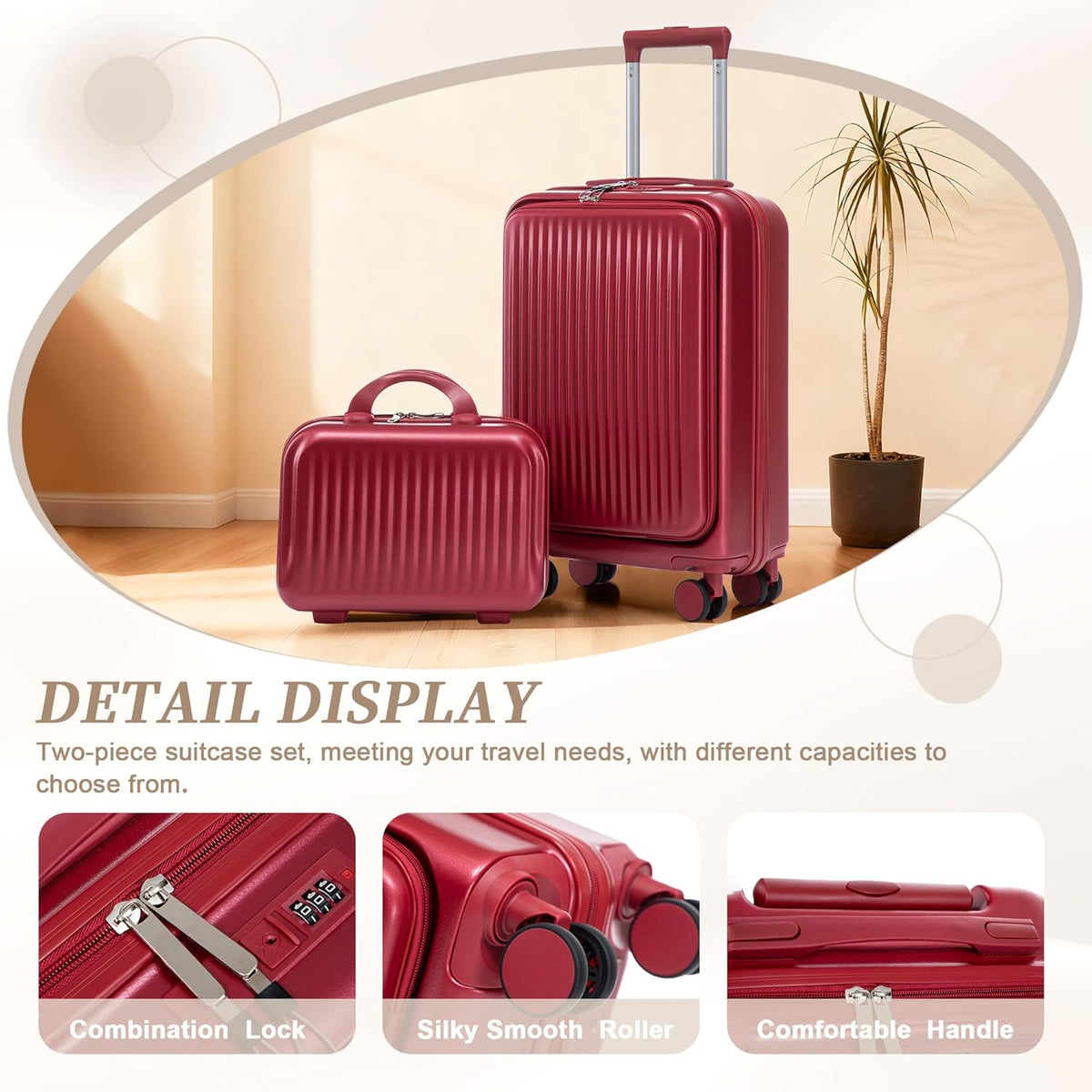 22x14x9 Airline Approved Carry On Luggage with 14'' Case - Bussiness Suitcase with Front Laptop Compartment, Hard Shell Suitcases with Spinner Wheels & Lock for Travel, Men/Women (Navy)