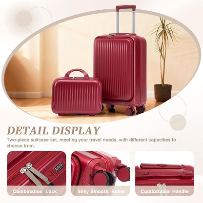 22x14x9 Airline Approved Carry On Luggage with 14'' Case - Bussiness Suitcase with Front Laptop Compartment, Hard Shell Suitcases with Spinner Wheels & Lock for Travel, Men/Women (Navy)