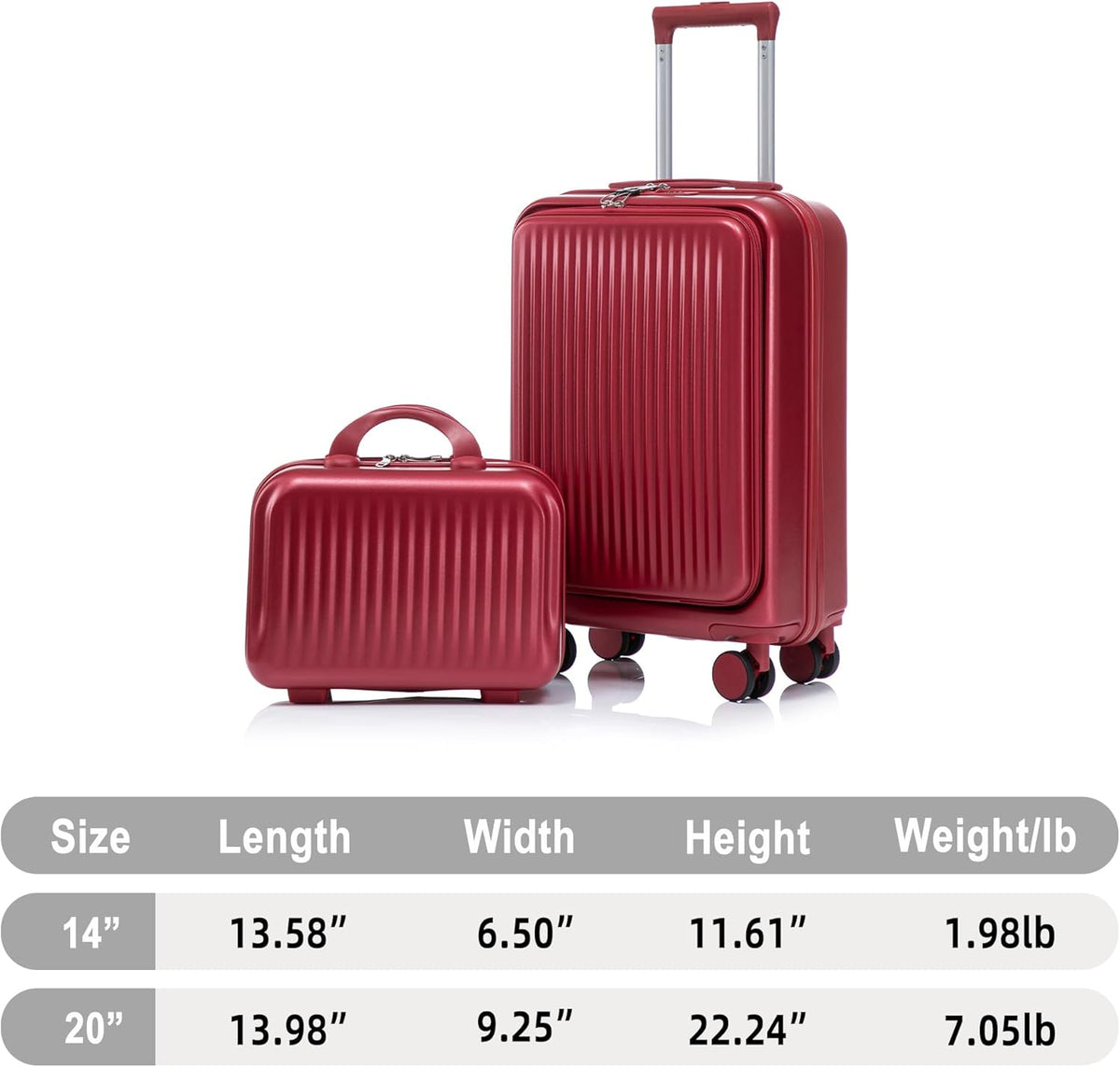 22x14x9 Airline Approved Carry On Luggage with 14'' Case - Bussiness Suitcase with Front Laptop Compartment, Hard Shell Suitcases with Spinner Wheels & Lock for Travel, Men/Women (Navy)