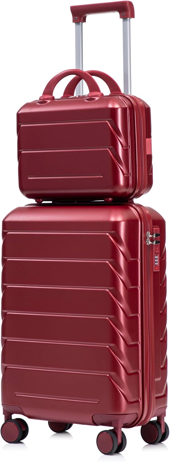 22x14x9 Airline Approved Carry On Luggage with 14'' Case - Bussiness Suitcase with Front Laptop Compartment, Hard Shell Suitcases with Spinner Wheels & Lock for Travel, Men/Women (Navy)