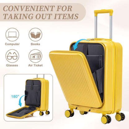 22x14x9 Airline Approved Carry On Luggage with 14'' Case - Bussiness Suitcase with Front Laptop Compartment, Hard Shell Suitcases with Spinner Wheels & Lock for Travel, Men/Women (Navy)