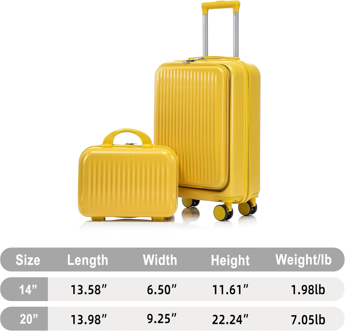 22x14x9 Airline Approved Carry On Luggage with 14'' Case - Bussiness Suitcase with Front Laptop Compartment, Hard Shell Suitcases with Spinner Wheels & Lock for Travel, Men/Women (Navy)