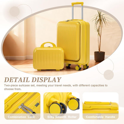 22x14x9 Airline Approved Carry On Luggage with 14'' Case - Bussiness Suitcase with Front Laptop Compartment, Hard Shell Suitcases with Spinner Wheels & Lock for Travel, Men/Women (Navy)