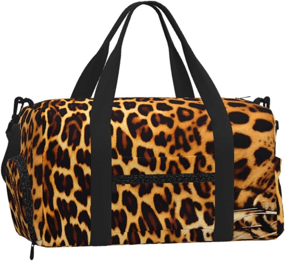 Stripes on leopards Duffel Bag with Shoe Compartment-Sports Gym Weekender for Men Women, Waterproof Travel Tote with Wet Pocket for Dirty Shoes
