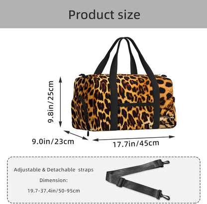 Stripes on leopards Duffel Bag with Shoe Compartment-Sports Gym Weekender for Men Women, Waterproof Travel Tote with Wet Pocket for Dirty Shoes