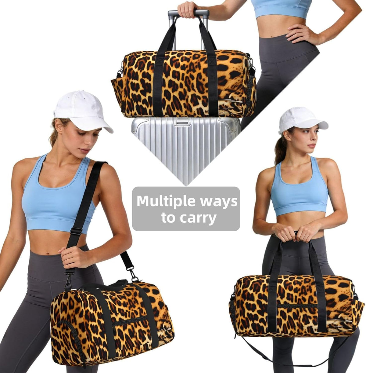 Stripes on leopards Duffel Bag with Shoe Compartment-Sports Gym Weekender for Men Women, Waterproof Travel Tote with Wet Pocket for Dirty Shoes