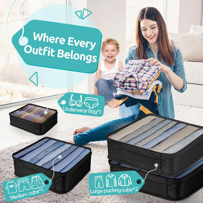 ALL INCLUDED - 12 Set Packing Cubes for Suitcases Carry On, Travel Essentials/Accessories Luggage Organizer Bags Set, Includes Cubes, Shoes Bag, Matte Cosmetic Bag, Zipper Bags
