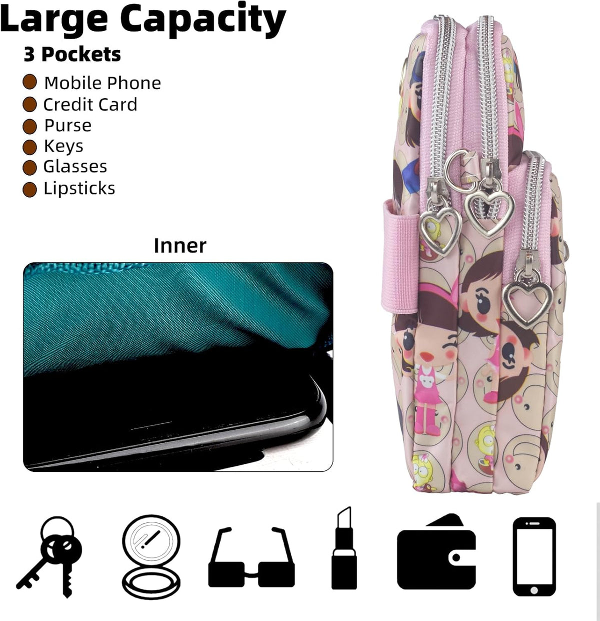 Small Crossbody Bag for Women - Mini Phone Purses with Crossbody Strap and Wallet - Nylon Arm Bag - Colors A