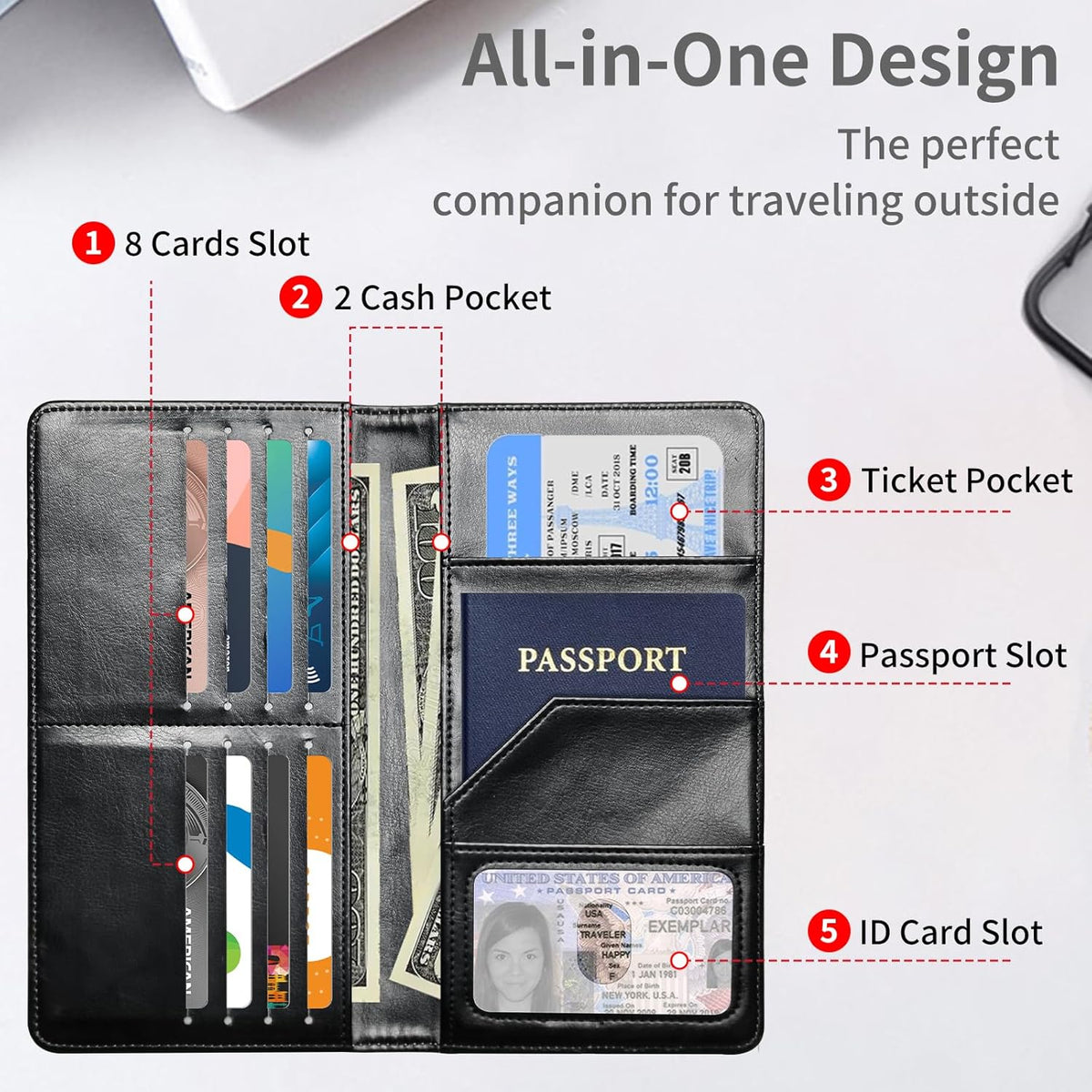 RFID Passport Holder with Multi Card Pockets,Family Travel Wallet & Document Organizer,Leather Waterproof Passport Case for Men & Women,Werewolf Moonlight