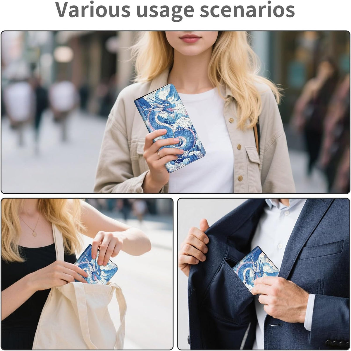RFID Passport Holder with Multi Card Pockets,Family Travel Wallet & Document Organizer,Leather Waterproof Passport Case for Men & Women,Werewolf Moonlight