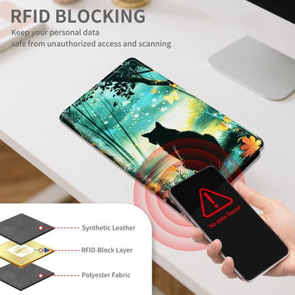 RFID Passport Holder with Multi Card Pockets,Family Travel Wallet & Document Organizer,Leather Waterproof Passport Case for Men & Women,Werewolf Moonlight