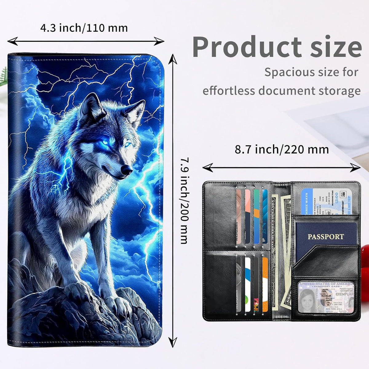 RFID Passport Holder with Multi Card Pockets,Family Travel Wallet & Document Organizer,Leather Waterproof Passport Case for Men & Women,Werewolf Moonlight