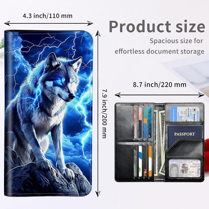 RFID Passport Holder with Multi Card Pockets,Family Travel Wallet & Document Organizer,Leather Waterproof Passport Case for Men & Women,Werewolf Moonlight