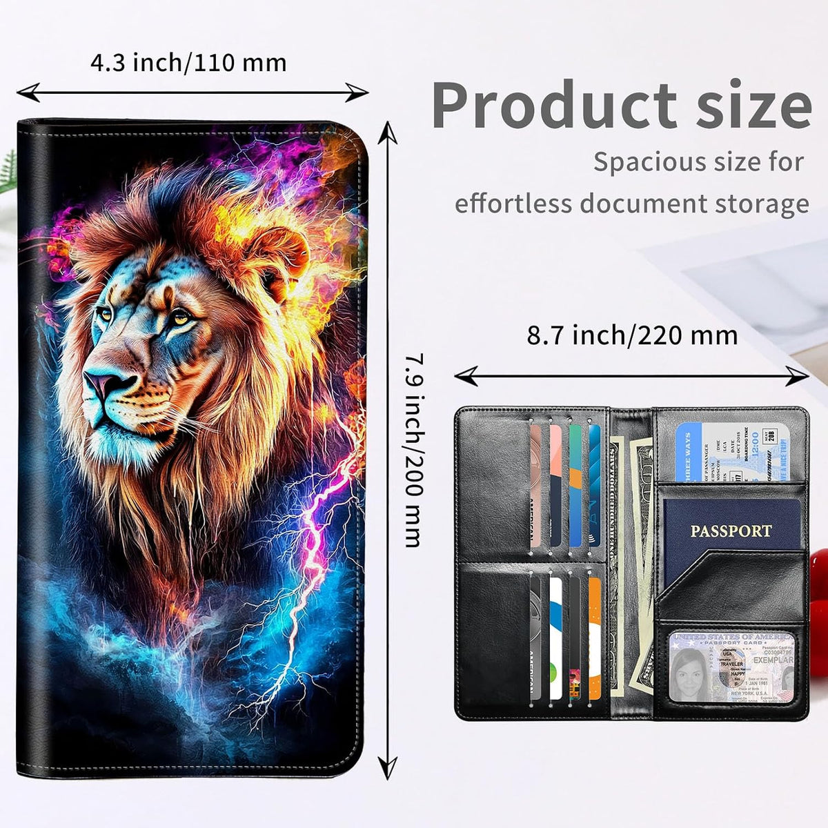 RFID Passport Holder with Multi Card Pockets,Family Travel Wallet & Document Organizer,Leather Waterproof Passport Case for Men & Women,Werewolf Moonlight