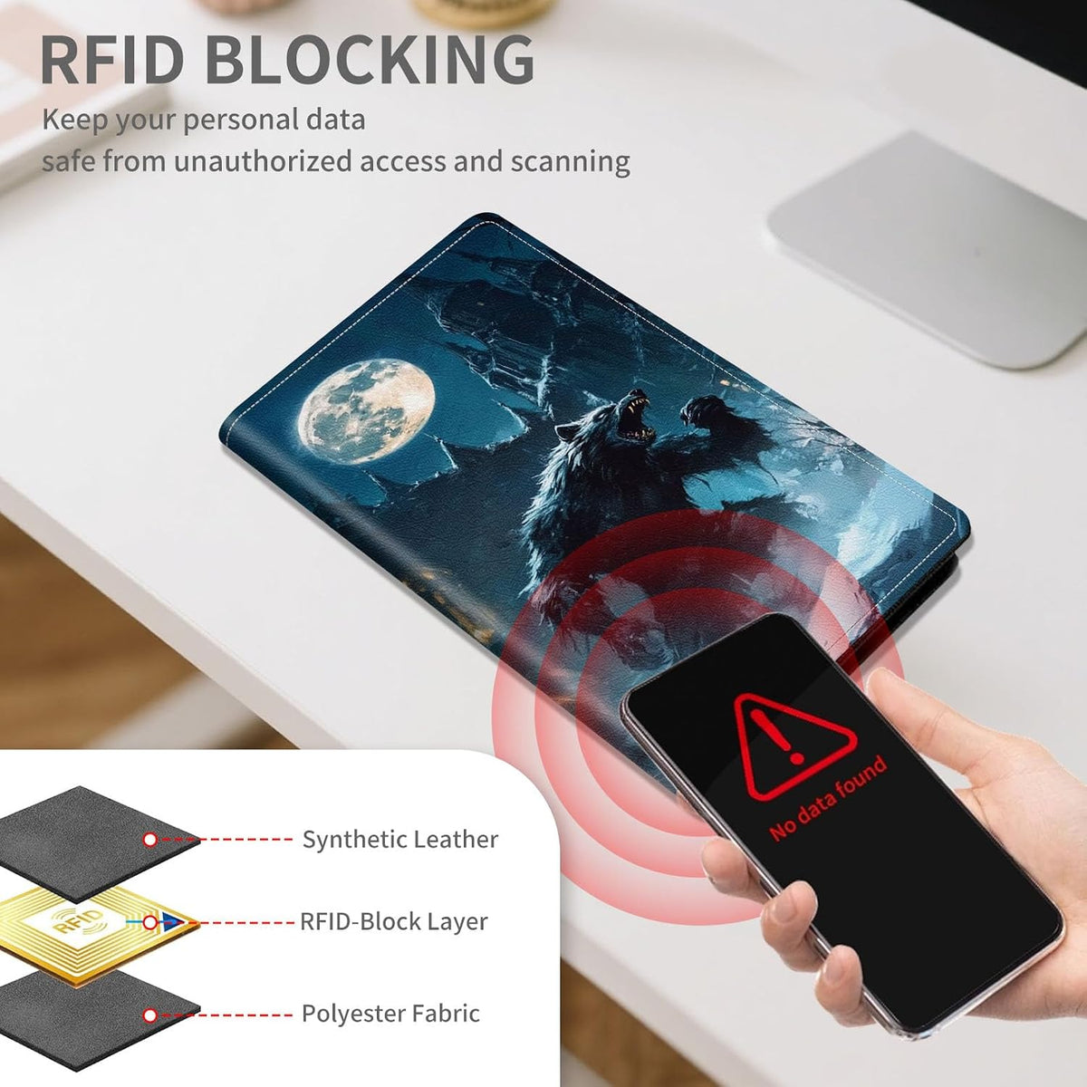 RFID Passport Holder with Multi Card Pockets,Family Travel Wallet & Document Organizer,Leather Waterproof Passport Case for Men & Women,Werewolf Moonlight