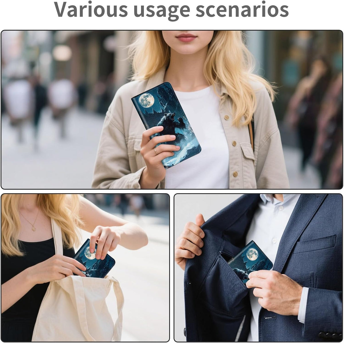 RFID Passport Holder with Multi Card Pockets,Family Travel Wallet & Document Organizer,Leather Waterproof Passport Case for Men & Women,Werewolf Moonlight