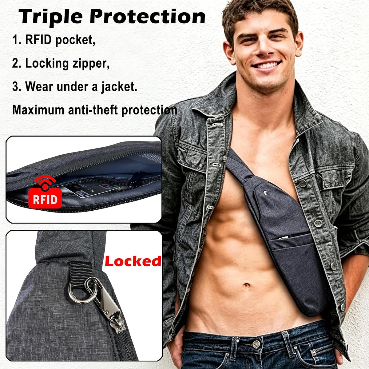Slim Anti Theft Sling Bag Small Travel Pack Pickpocket Proof Crossbody Bag | Anti Theft One Shoulder Bag Flat Anti Pickpocket Bag Travel Pouch Passport Bag Secure Purses for Men Women lightweight