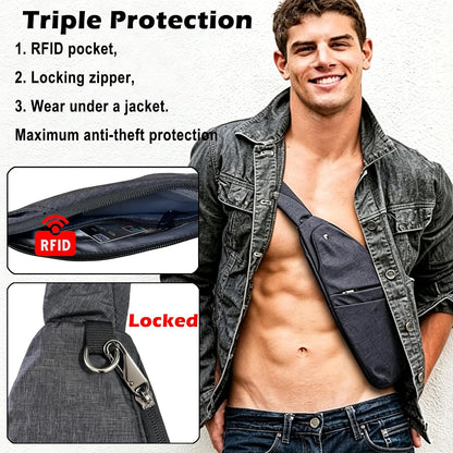Slim Anti Theft Sling Bag Small Travel Pack Pickpocket Proof Crossbody Bag | Anti Theft One Shoulder Bag Flat Anti Pickpocket Bag Travel Pouch Passport Bag Secure Purses for Men Women lightweight