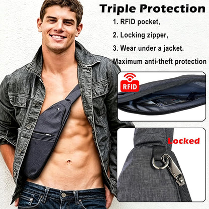 Slim Anti Theft Sling Bag Small Travel Pack Pickpocket Proof Crossbody Bag | Anti Theft One Shoulder Bag Flat Anti Pickpocket Bag Travel Pouch Passport Bag Secure Purses for Men Women lightweight