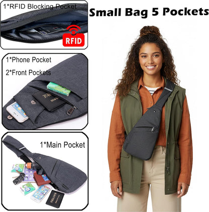 Slim Anti Theft Sling Bag Small Travel Pack Pickpocket Proof Crossbody Bag | Anti Theft One Shoulder Bag Flat Anti Pickpocket Bag Travel Pouch Passport Bag Secure Purses for Men Women lightweight