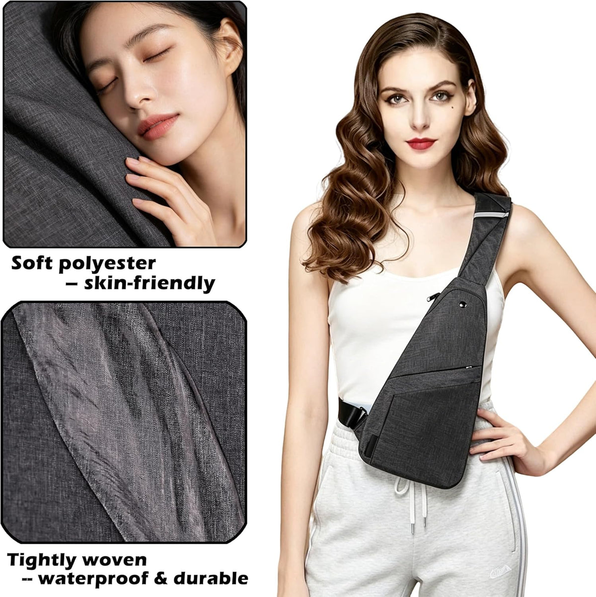 Slim Anti Theft Sling Bag Small Travel Pack Pickpocket Proof Crossbody Bag | Anti Theft One Shoulder Bag Flat Anti Pickpocket Bag Travel Pouch Passport Bag Secure Purses for Men Women lightweight