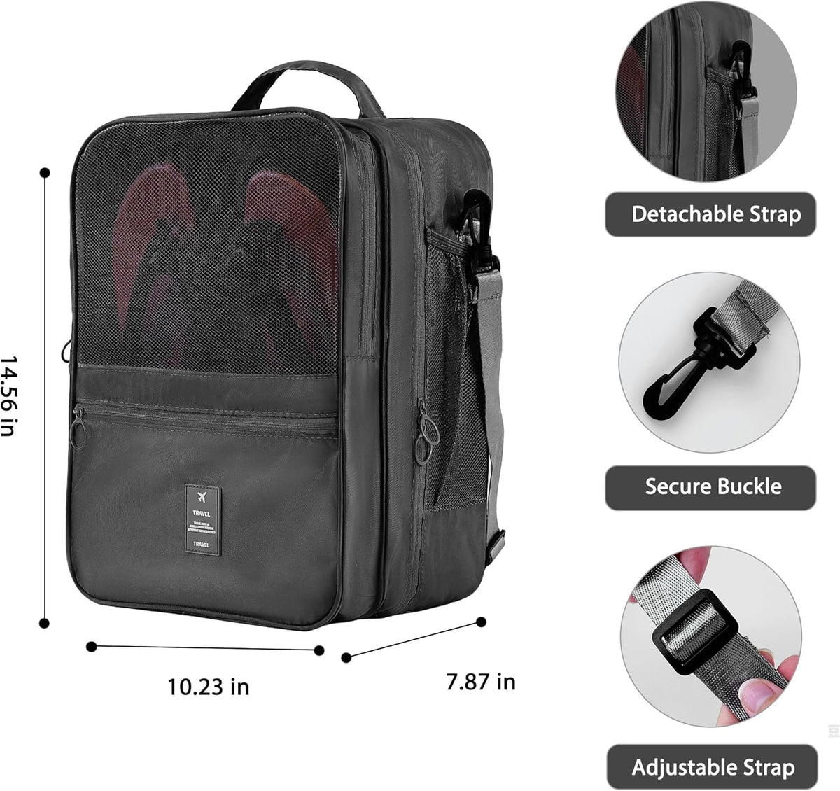 Large Shoe Bags for Travel Holds 4 Pair of Shoes, Shoe Storage Pouch with 3 Layers Compartments, Waterproof & Washable (Grey)