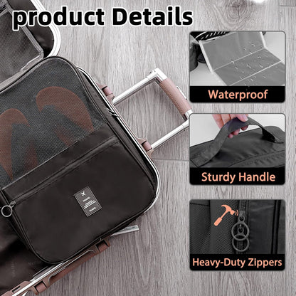 Large Shoe Bags for Travel Holds 4 Pair of Shoes, Shoe Storage Pouch with 3 Layers Compartments, Waterproof & Washable (Grey)