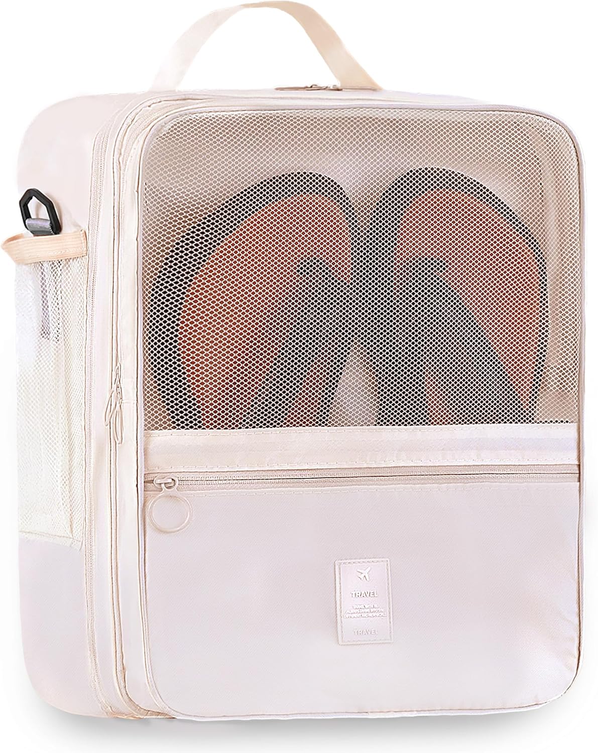 Large Shoe Bags for Travel Holds 4 Pair of Shoes, Shoe Storage Pouch with 3 Layers Compartments, Waterproof & Washable (Grey)
