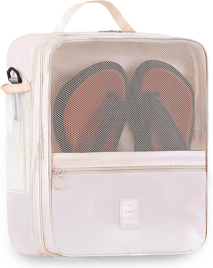 Large Shoe Bags for Travel Holds 4 Pair of Shoes, Shoe Storage Pouch with 3 Layers Compartments, Waterproof & Washable (Grey)