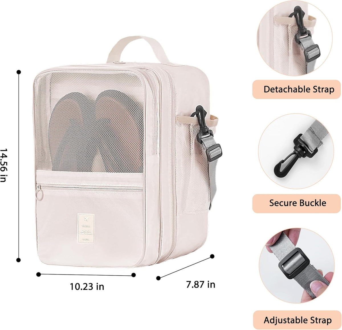 Large Shoe Bags for Travel Holds 4 Pair of Shoes, Shoe Storage Pouch with 3 Layers Compartments, Waterproof & Washable (Grey)
