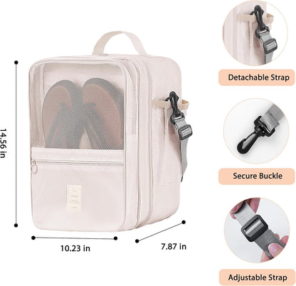 Large Shoe Bags for Travel Holds 4 Pair of Shoes, Shoe Storage Pouch with 3 Layers Compartments, Waterproof & Washable (Grey)