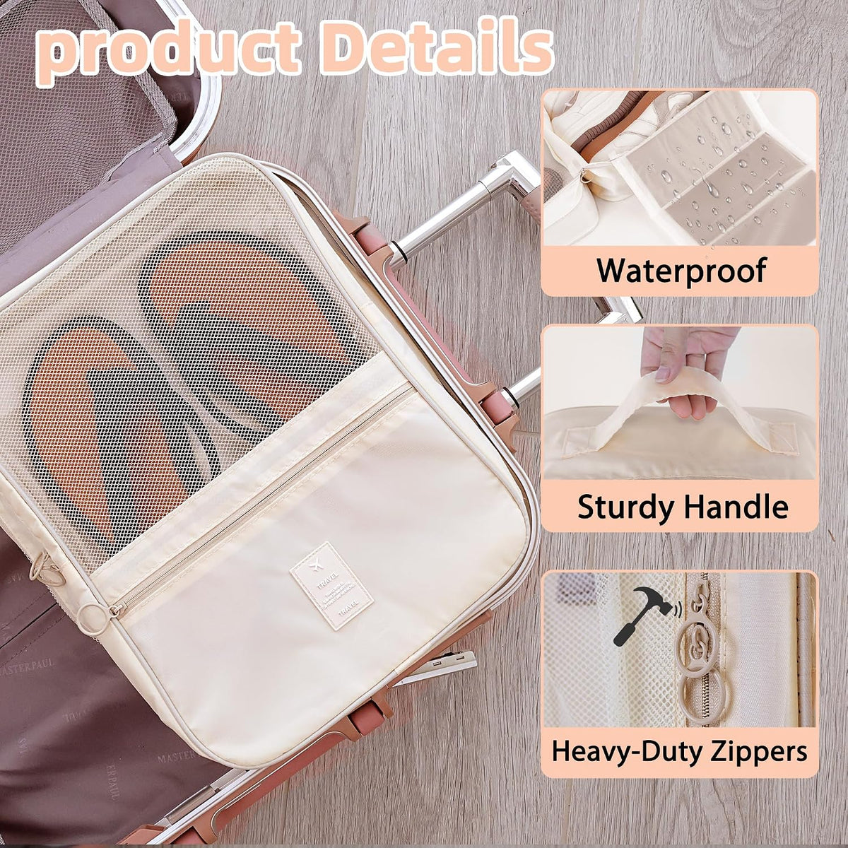 Large Shoe Bags for Travel Holds 4 Pair of Shoes, Shoe Storage Pouch with 3 Layers Compartments, Waterproof & Washable (Grey)