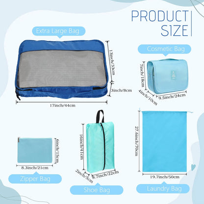 9 Pcs Packing Cubes Set for Travel with Waterproof Clothing Cubes Toiletry Shoe Laundry Jewelry Bag for Women Men(Light Blue)
