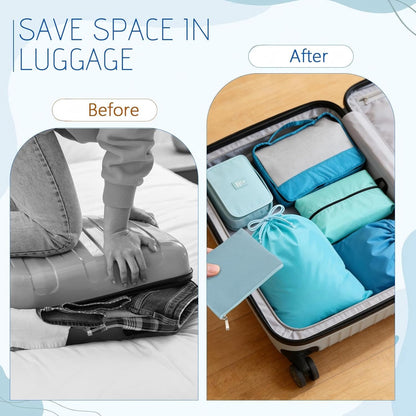 9 Pcs Packing Cubes Set for Travel with Waterproof Clothing Cubes Toiletry Shoe Laundry Jewelry Bag for Women Men(Light Blue)