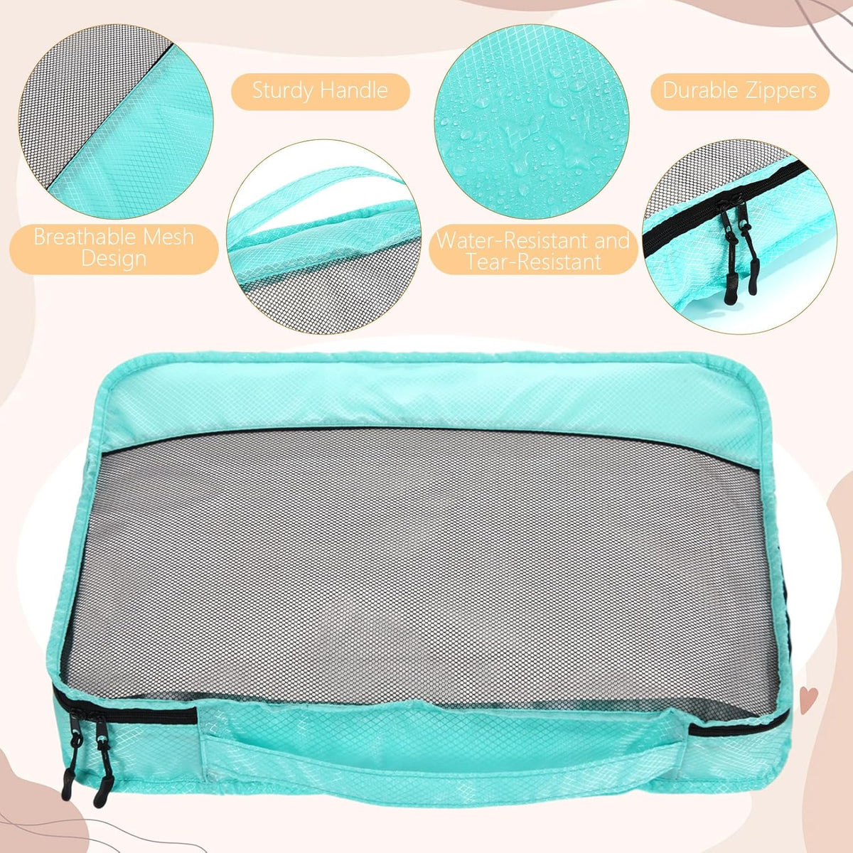 9 Pcs Packing Cubes Set for Travel with Waterproof Clothing Cubes Toiletry Shoe Laundry Jewelry Bag for Women Men(Light Blue)