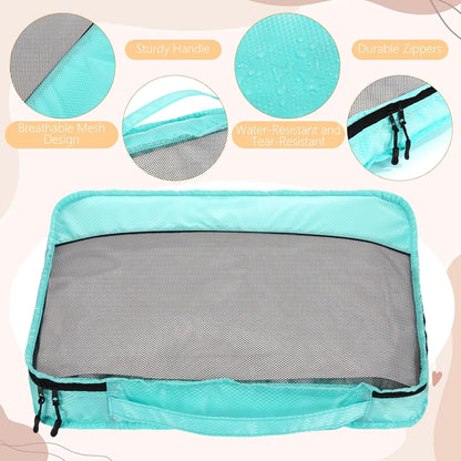 9 Pcs Packing Cubes Set for Travel with Waterproof Clothing Cubes Toiletry Shoe Laundry Jewelry Bag for Women Men(Light Blue)