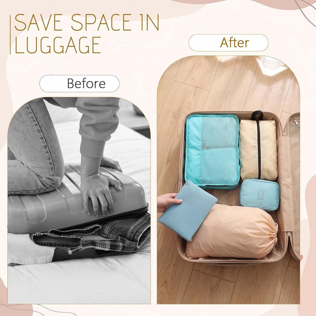 9 Pcs Packing Cubes Set for Travel with Waterproof Clothing Cubes Toiletry Shoe Laundry Jewelry Bag for Women Men(Light Blue)