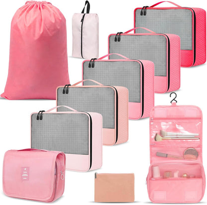 9 Pcs Packing Cubes Set for Travel with Waterproof Clothing Cubes Toiletry Shoe Laundry Jewelry Bag for Women Men(Light Blue)
