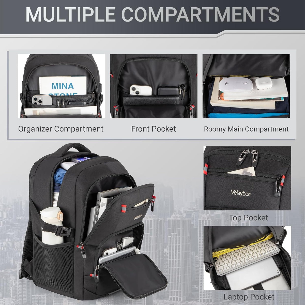 40L Expandable Laptop Backpack, Anti-thief Travel Backpack with USB Charging Port, Airline Approved Business Waterproof Carry on Luggage, Fits 15.6" Laptop for Men Women