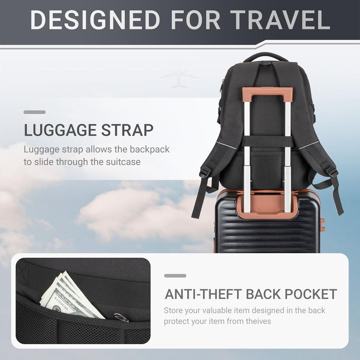40L Expandable Laptop Backpack, Anti-thief Travel Backpack with USB Charging Port, Airline Approved Business Waterproof Carry on Luggage, Fits 15.6" Laptop for Men Women