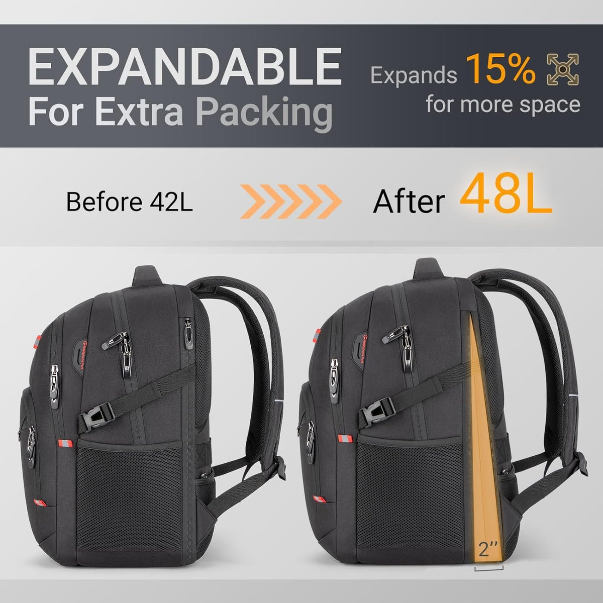 40L Expandable Laptop Backpack, Anti-thief Travel Backpack with USB Charging Port, Airline Approved Business Waterproof Carry on Luggage, Fits 15.6" Laptop for Men Women