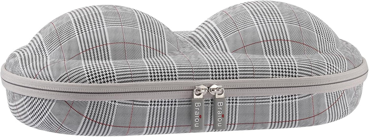 Premium Bra Case Lingerie Travel Bag Zip Underwear Organizer Bag for A-DD Cup (Green Plaid)