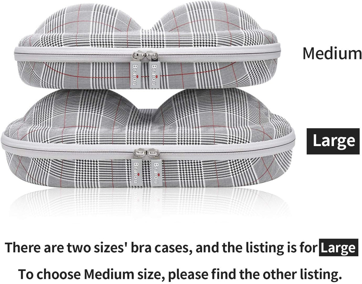 Premium Bra Case Lingerie Travel Bag Zip Underwear Organizer Bag for A-DD Cup (Green Plaid)