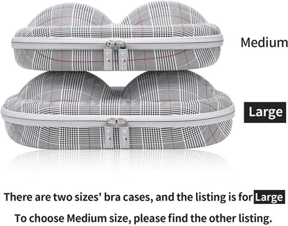 Premium Bra Case Lingerie Travel Bag Zip Underwear Organizer Bag for A-DD Cup (Green Plaid)