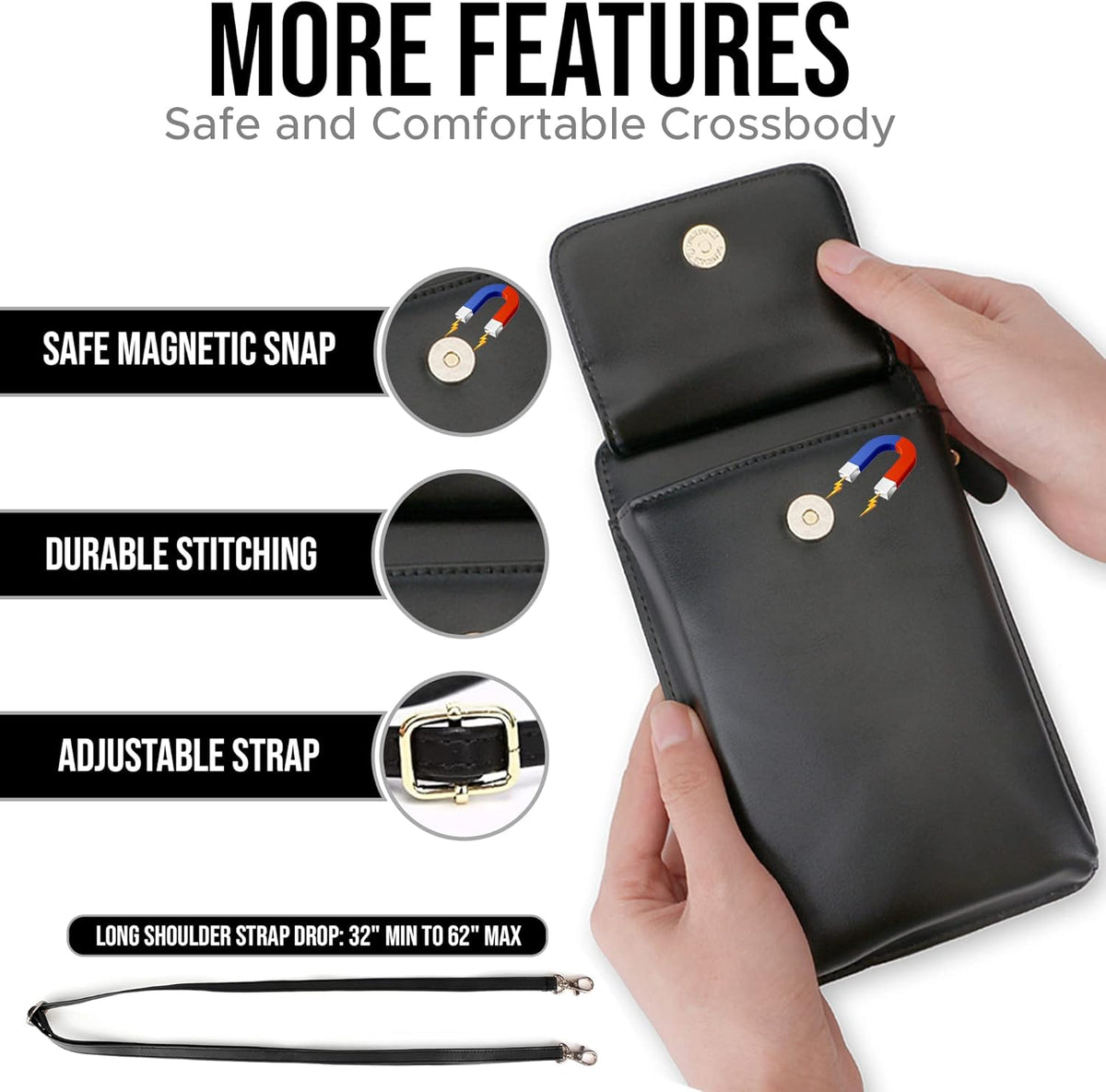 Crossbody Phone Purse for Women – RFID Phone Case Wallet w/Magnetic Closure & Separate Zipper Pocket Crossbody Bag