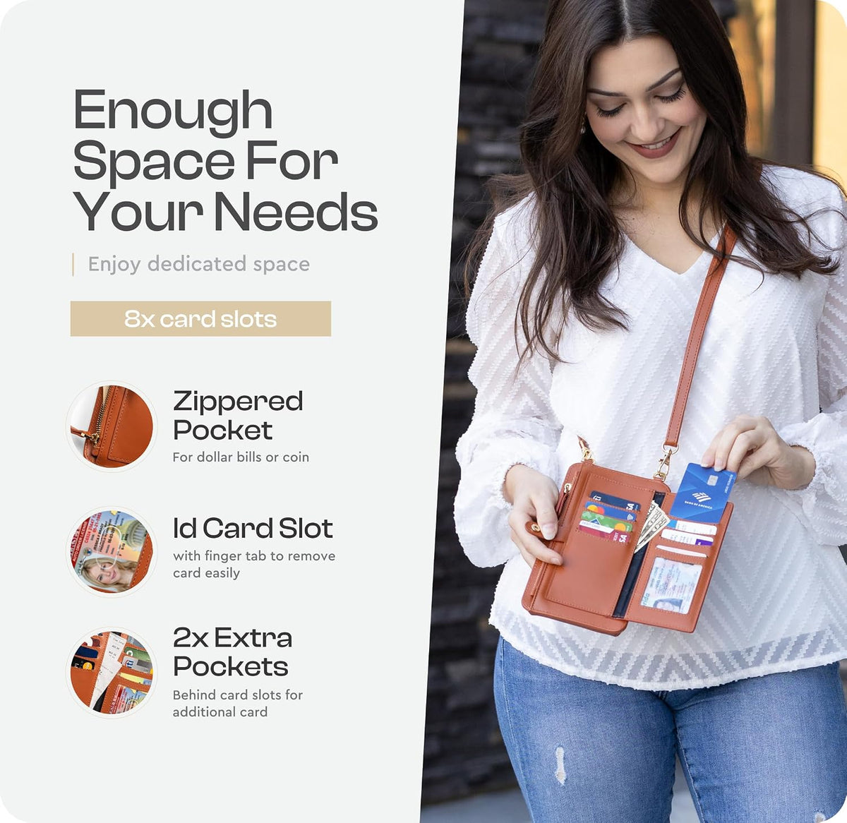 Crossbody Phone Purse for Women – RFID Phone Case Wallet w/Magnetic Closure & Separate Zipper Pocket Crossbody Bag